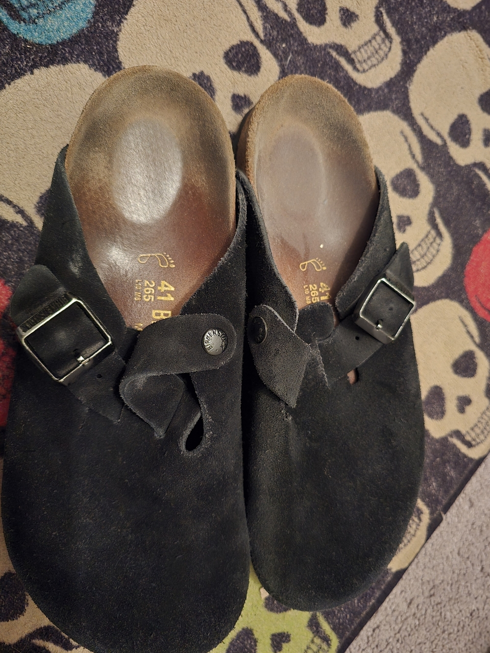 Birkenstock Boston 41 Black Suede Slip-On Buckle Sandals Womens 10 Mens 8